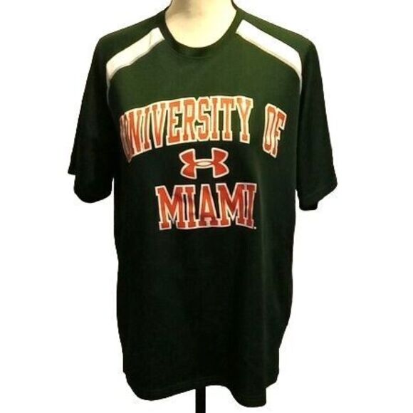 Miami Hurricanes T Shirt Green Men's Size Medium  Under Armor MD Loose - Picture 1 of 7